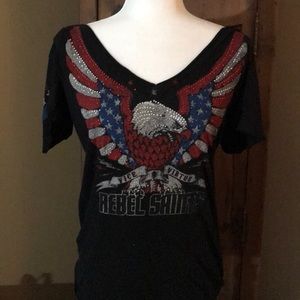 Rebel Saints short sleeved..black..M..Bling Eagle